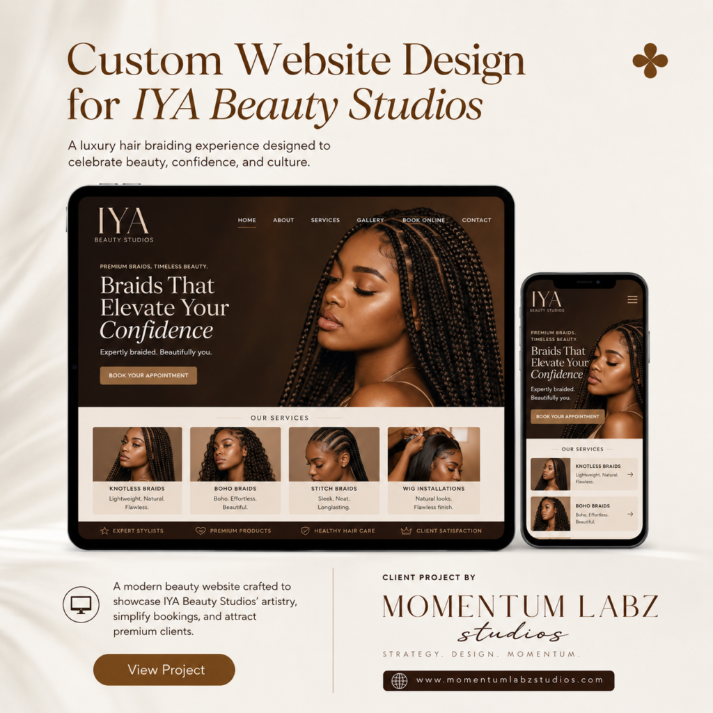 IYA Beauty Studios custom website design flyer with desktop and mobile mockup