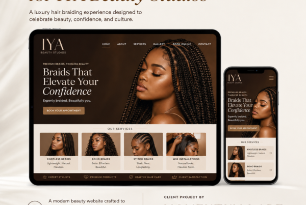 IYA Beauty Studios custom website design flyer with desktop and mobile mockup