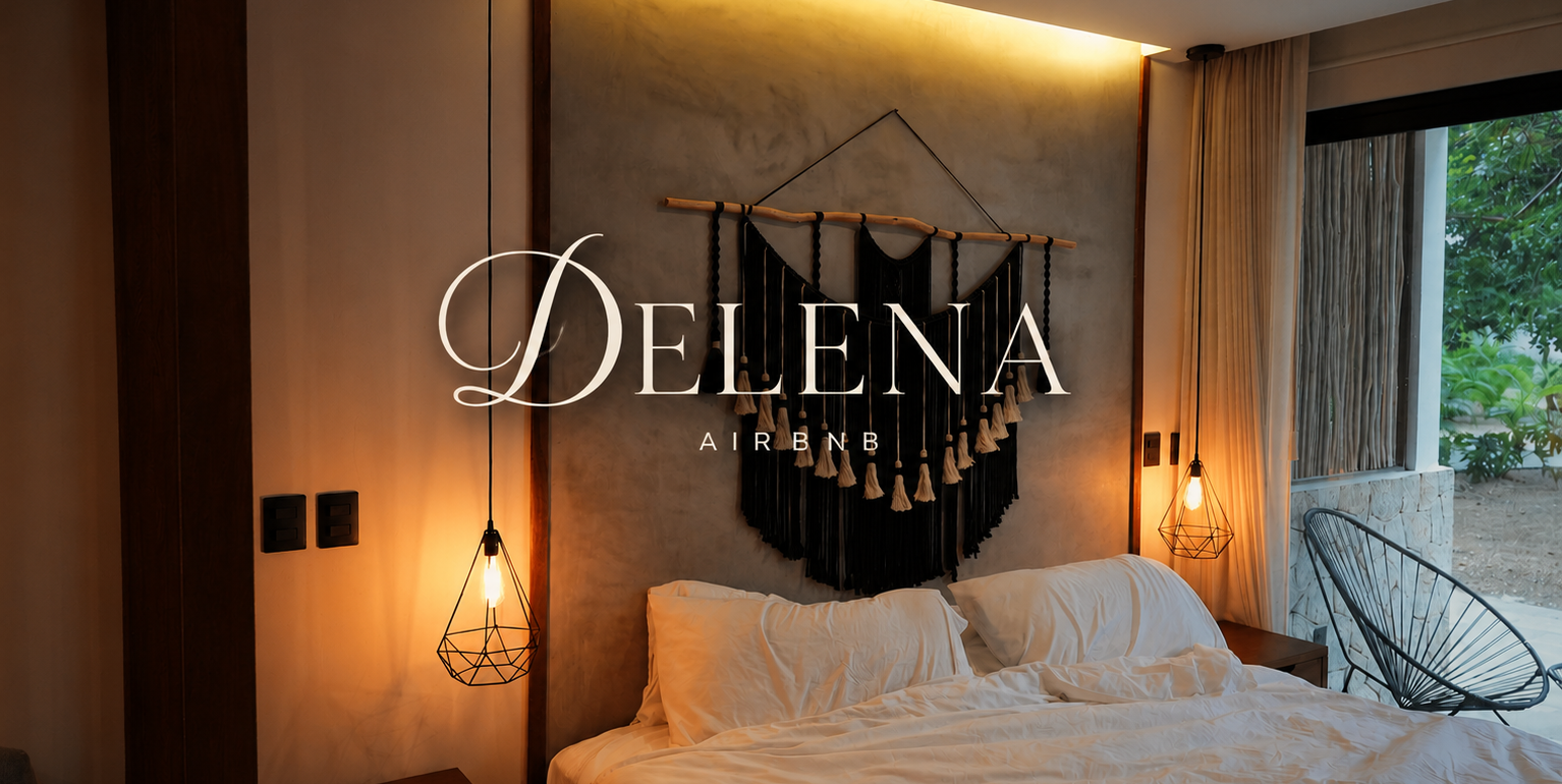 Delena Airbnb branded bedroom wide shot